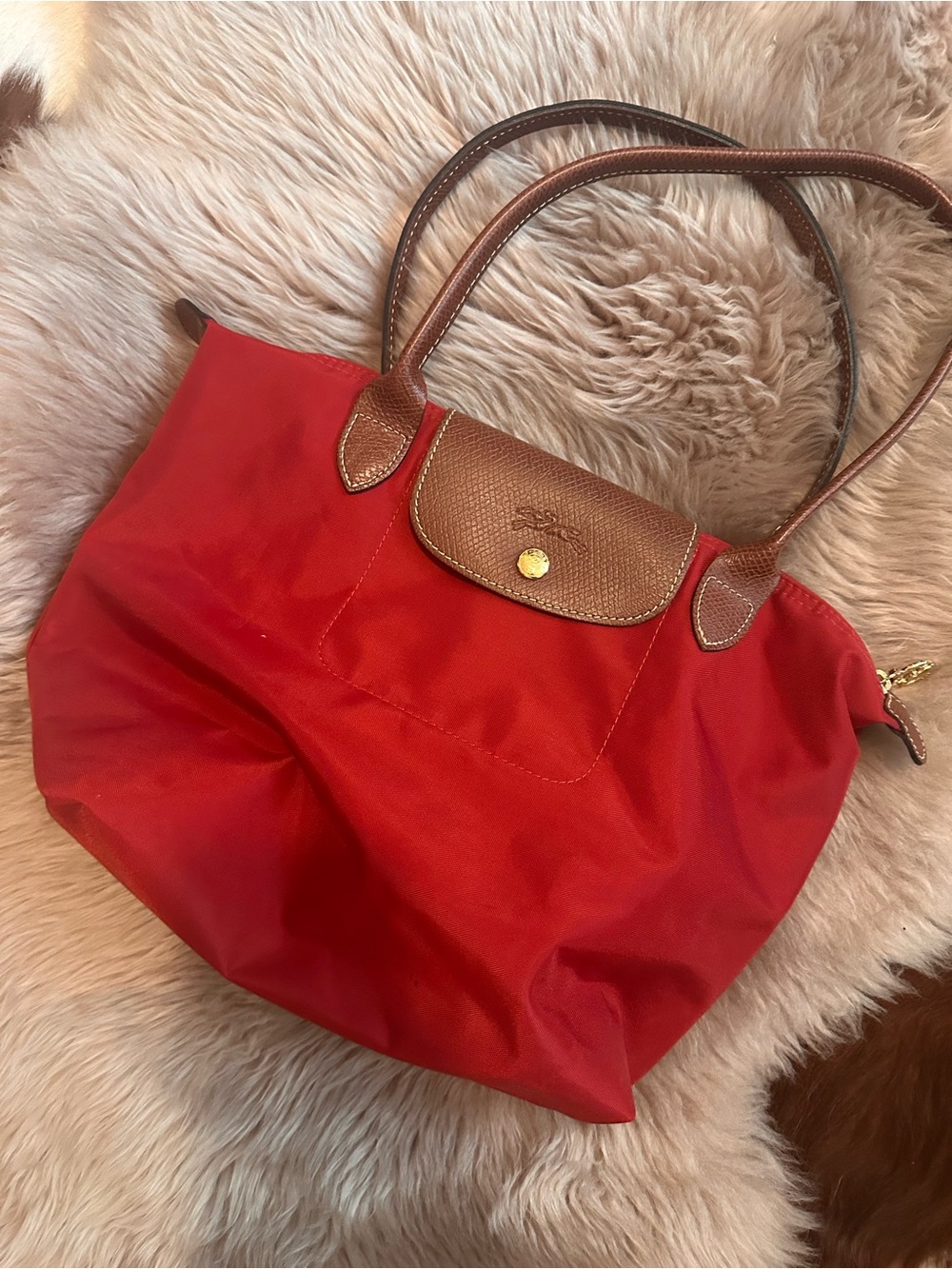 Longchamp Red Tote with Brown Leather Trim - Picture 7 of 7
